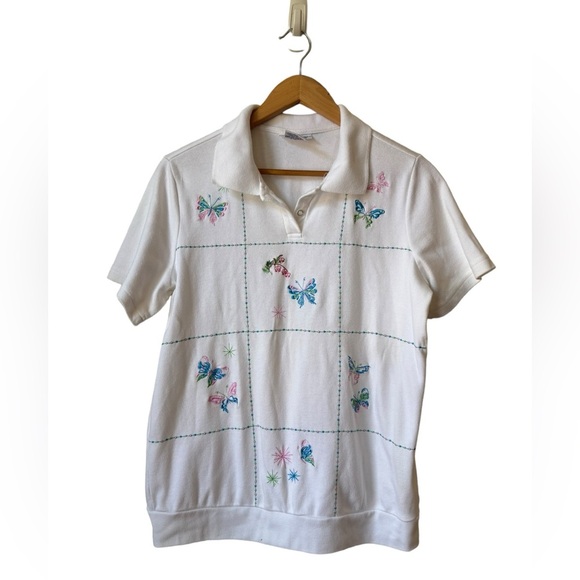 Blair Coquette Core embroidered Butterfly Top Pastel Short Sleeve Size M - Picture 6 of 10